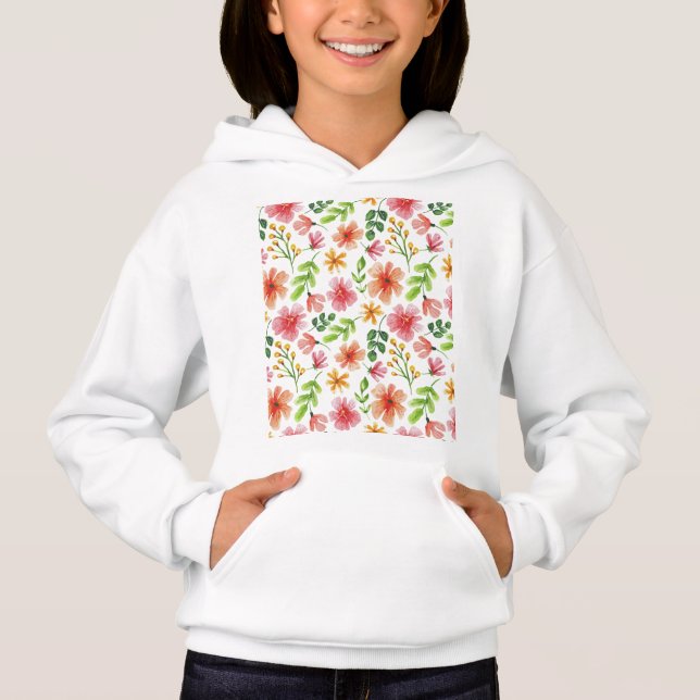Akvarell Rosa Blommor Mönster T Shirt (Framsida)
