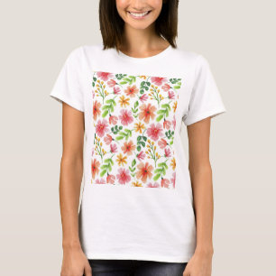 Akvarell Rosa Blommor Mönster T Shirt