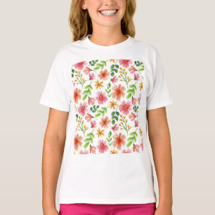 Akvarell Rosa Blommor Mönster T Shirt