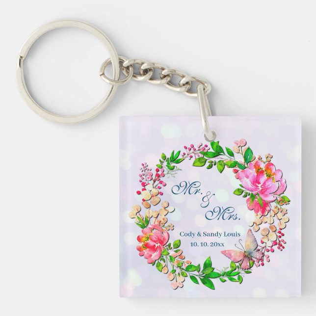 Akvarell Rosa Blommor och Fjäril Vår Kastthrow (Framsidan)