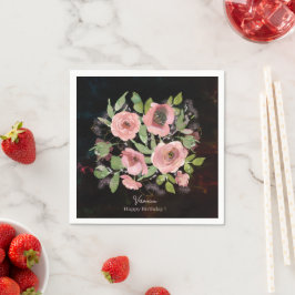 Akvarell Rosa blommor på svart Pappersservett