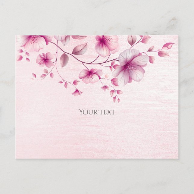 Akvarell Rosa Blommor Postkort Vykort (Framsida)