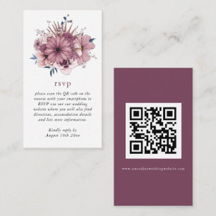 Akvarell Rosa Blommor QR-kod Bröllops-svar Tilläggskort