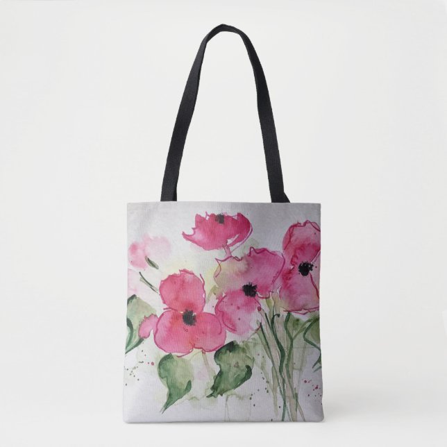 Akvarell Rosa Blommor Tygkasse (Framsida)