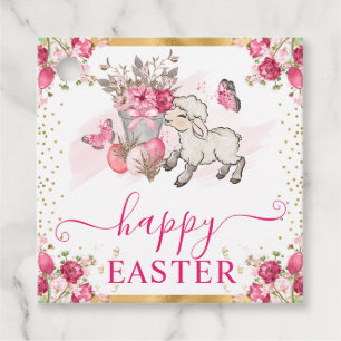 Akvarell Rosa Blommor Vår Lamb Easter Gåvor Etiketter
