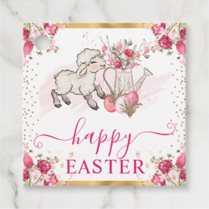 Akvarell Rosa Blommor Vår Lamb Easter Gåvor Etiketter