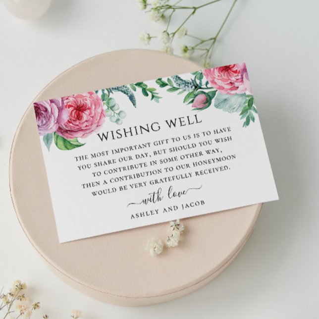 Akvarell rosa boho blomsterbröllop önskebrunn tilläggskort (Skapare uppladdad)