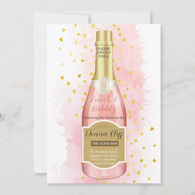 Akvarell Rosa Champagne Bubbels Födelsedagsinbjuda Inbjudningar (Framsida)