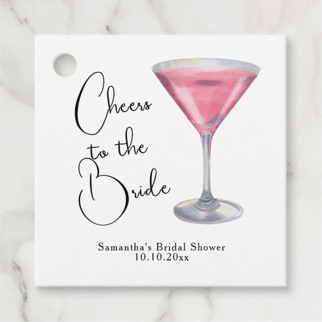 Akvarell Rosa Cocktail Bröllopsfest Gåvor Etiketter (Framsida)