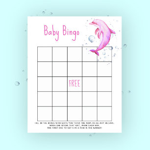 Akvarell rosa delfin - Baby shower bingo spel