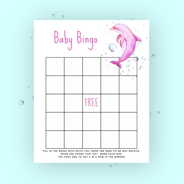Akvarell rosa delfin - Baby shower bingo spel (Skapare uppladdad)
