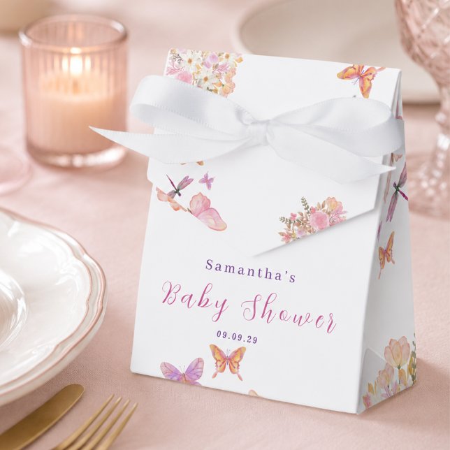 Akvarell Rosa fjäril Blommig Baby Shower  Presentaskar (Skapare uppladdad)