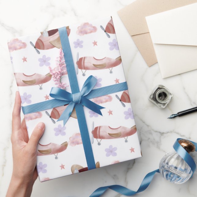 Akvarell Rosa Flygplan Presentpapper (Gifting)