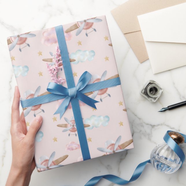 Akvarell Rosa Flygplan Presentpapper (Gifting)
