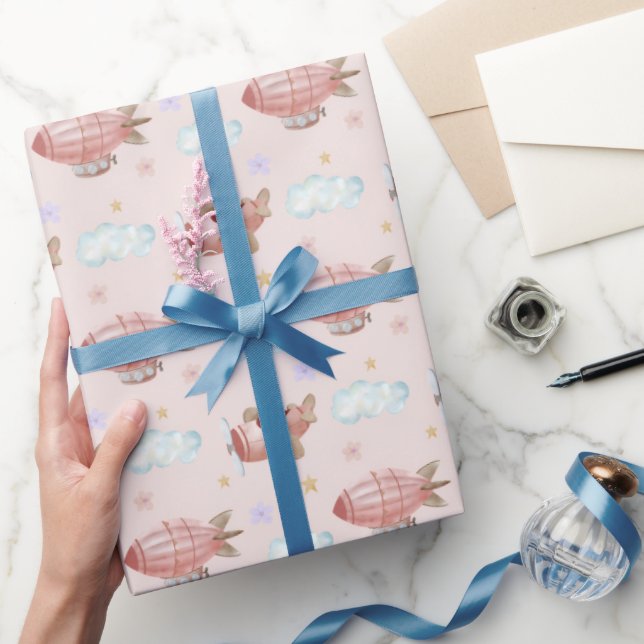 Akvarell Rosa Flygplan Presentpapper (Gifting)