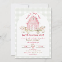 Akvarell Rosa Gårdsdjur Baby Shower Inbjudan