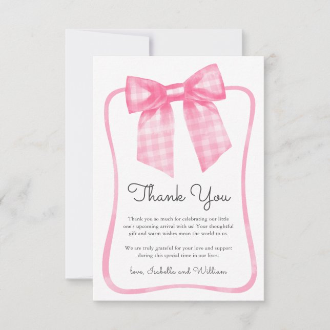 Akvarell Rosa Ginghamsling Baby Shower Tack Kort (Framsida)