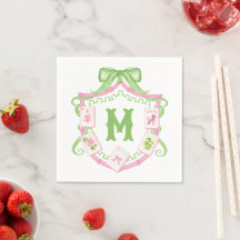Akvarell Rosa & Grön Bow Mahjong Monogram Kammar