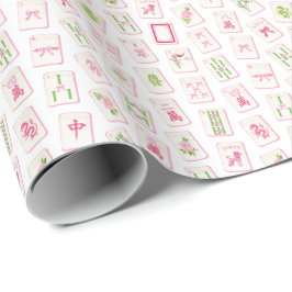 Akvarell Rosa & Grön Slöja Mahjong Presentpapper