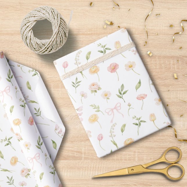 Akvarell Rosa Gul Blomma Blommönster Presentpapper (Skapare uppladdad)