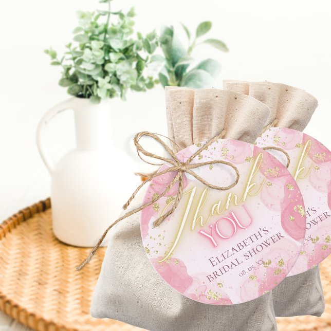 Akvarell Rosa & Guld Glitter Elegant Tack Gåvor Etiketter (Skapare uppladdad)