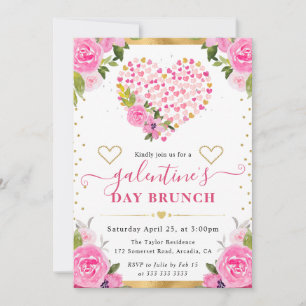 Akvarell Rosa & Guld Hjärtan & Blommor Galentine' Inbjudningar