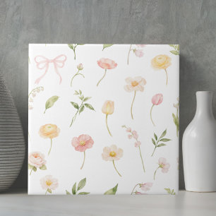 Akvarell Rosa Gult Blommönster Blommig Kakelplatta