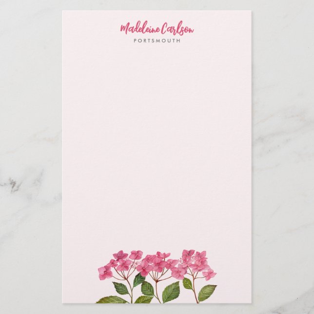 Akvarell Rosa Hydrangea Lacecaps Blommig Målning Brevpapper (Framsida)
