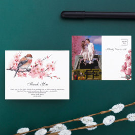 Akvarell Rosa Körsbärsblom Wedding Tacksamhetskort Vykort