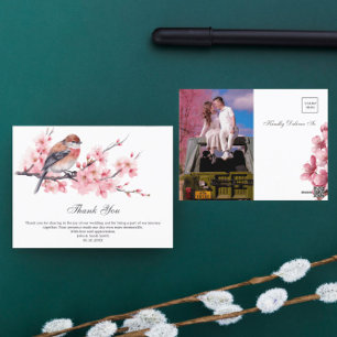 Akvarell Rosa Körsbärsblom Wedding Tacksamhetskort Vykort
