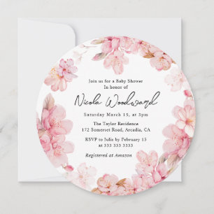 Akvarell Rosa Körsbärsblomskrans Baby Shower Inbjudningar
