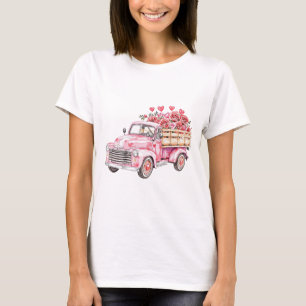 akvarell Rosa lastbil med hjärtan och blommor T Shirt