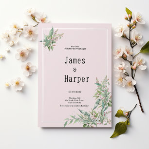 Akvarell rosa mint blomsterbukett Bröllop Inbjudningar