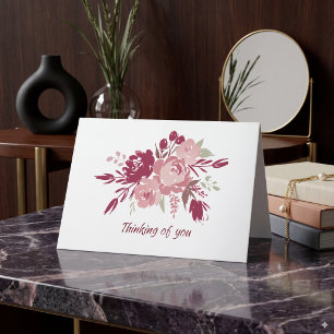 akvarell rosa och burgunderröd Blommig kondoleansk Kort