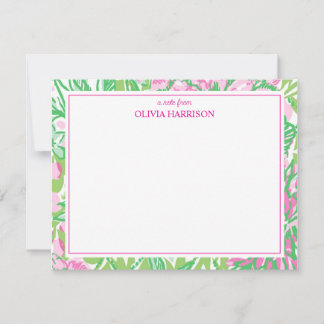 Akvarell rosa och grön blomster brevpapper anteckningskort