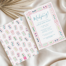 Akvarell Rosa och Gröna Mahjong Brickor Party