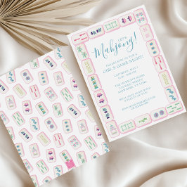 Akvarell Rosa och Gröna Mahjong Brickor Party Inbjudningar