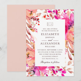 Akvarell rosa och persikofärgad blomsterträdgård b inbjudningar