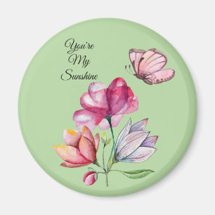 Akvarell Rosa Orange och Lila Blommor Magnet