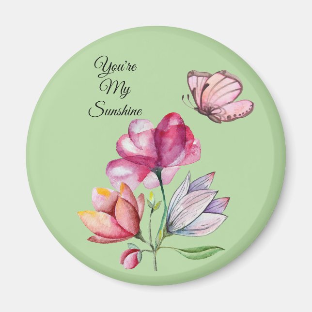 Akvarell Rosa Orange och Lila Blommor Magnet (Framsidan)