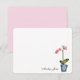 Akvarell Rosa Orkidé i blå kruka Tack Kort