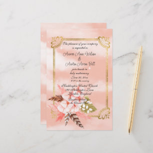 Akvarell Rosa Pampasgräs och Guld