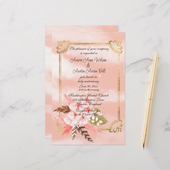 Akvarell Rosa Pampasgräs och Guld (Fram/Back In Situ)