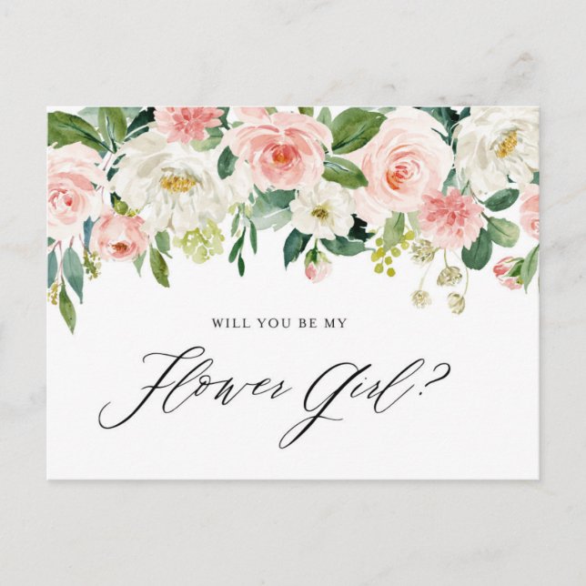 Akvarell Rosa Persika Blommor Var Min Blomsterflic Inbjudan Vykort (Framsida)