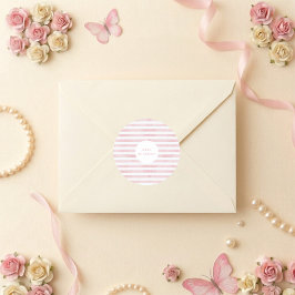 Akvarell Rosa Ränder Elegant Bebis Shower Runt Klistermärke