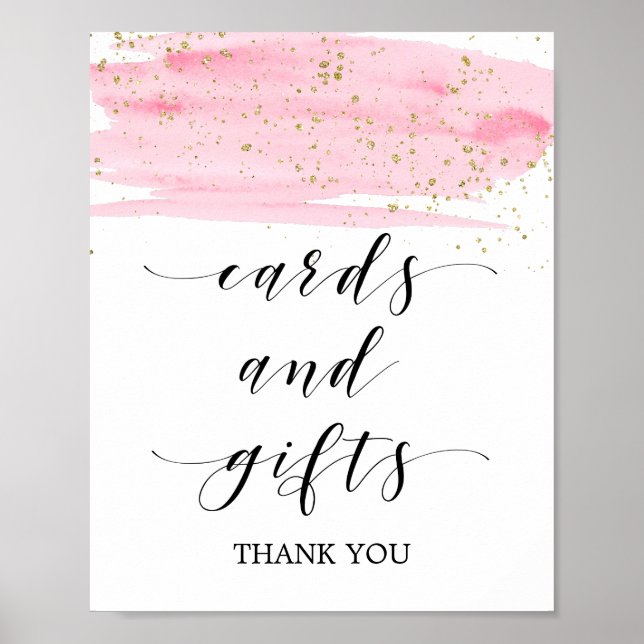 Akvarell Rosa Rodnad & Guld Glitter Kort & Gåvor Poster (Framsidan)