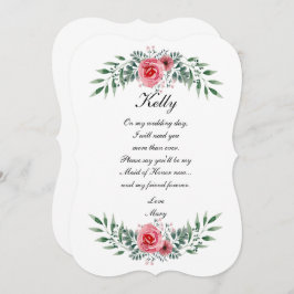 Akvarell Rosa Ros Grönska Lövverk Brudtärna Inbjudningar