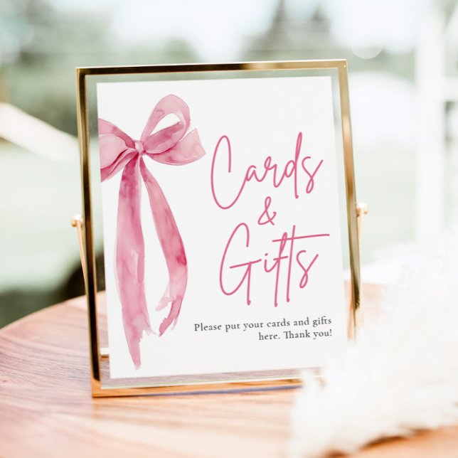 Akvarell Rosa Rosett Kort och Present Skylt (Watercolor Blush Pink Bow Cards and Gifts Sign)