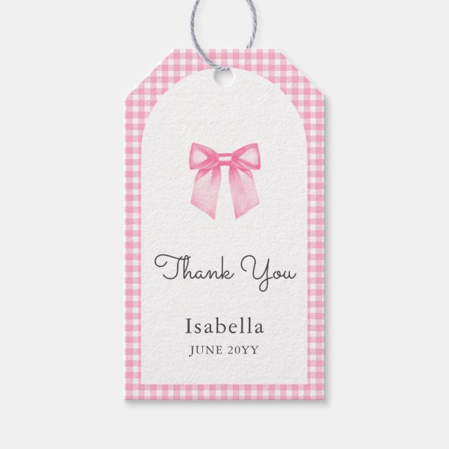 Akvarell Rosa Rosett Tack Baby Shower Presentetikett (Framsidan)
