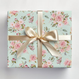 Akvarell Rosa Rosor Blommönster Presentpapper